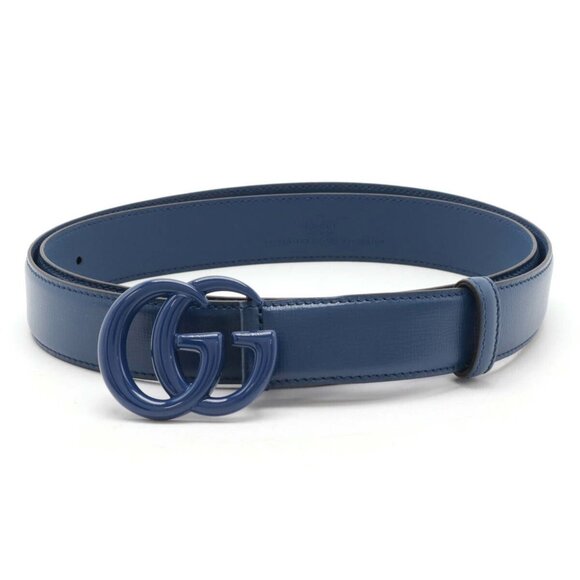 GUCCI Blue Leather Double G GG Marmont Belt #105 - Picture 1 of 7